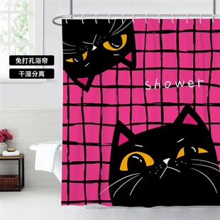 猫咪卫生间浴室涤纶浴帘隔断帘浴室帘防水防霉加厚防水布挂帘