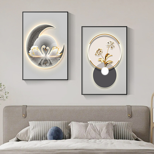 浪漫婚房卧墙壁画现代房间两联温馨挂画天鹅卧室床头装 饰画