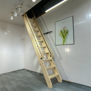 实木阁楼楼梯登高隔层复式 lt家用直单书架扶手室内定制梯子