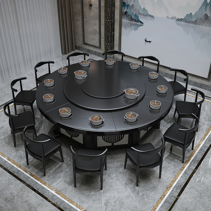 酒店电动大圆桌饭店饭厅18人20人餐桌椅带自动旋转包厢火锅桌