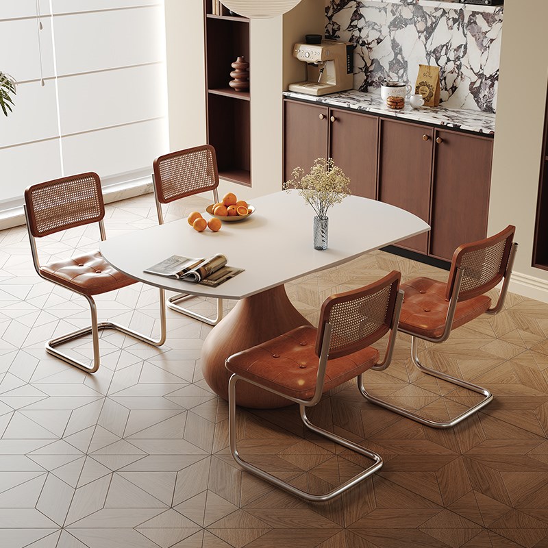 红晟中古风岩板餐桌椅2024新款多功能客厅家用小户型可伸缩餐桌