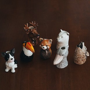 手绘小瓶出口欧式 彩绘釉下彩陶瓷动物小罐子笔筒家居爱小