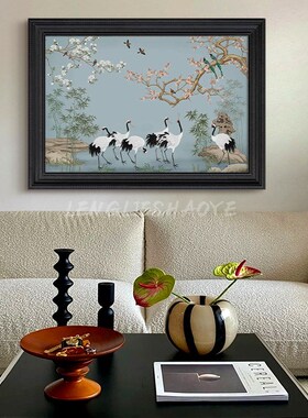 法式中仙鹤图书房卧室饰挂画宋代美学鸟客厅玄关手绘油画