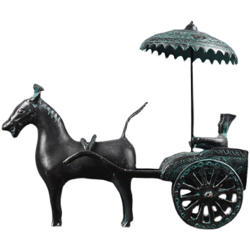 东周青铜器仿古摆件单马拉车天子御用马车书柜摆件博古架古代战车