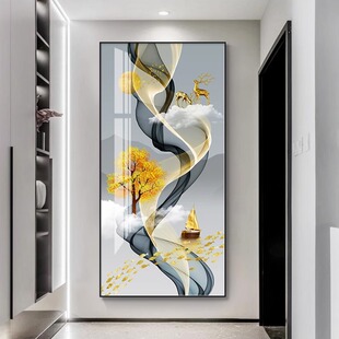 单幅玄关装饰画进门入户正对墙走廊过道尽头挂画入室玄幻壁画竖