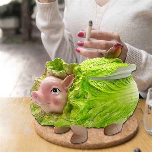 猪拱白菜创意烟灰缸设计感树脂潮流烟灰缸家用防风带盖