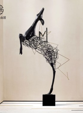 由居现代雕塑艺术鹿酒店会所售楼处展厅大堂过道抽象动物落地