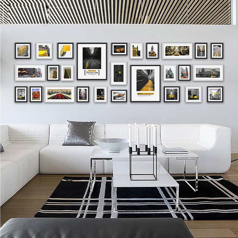 大墙面公司企业照片墙实木相框免打孔免费洗相片设计定制