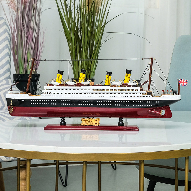 泰坦尼克号沉船模型木制邮轮装饰小油轮铁达尼游轮创意工艺品摆件
