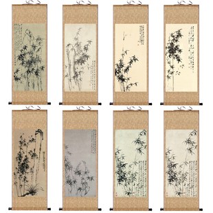 代郑板桥竹石图竹报平安玄关名家水墨国画茶室书房卷轴挂画