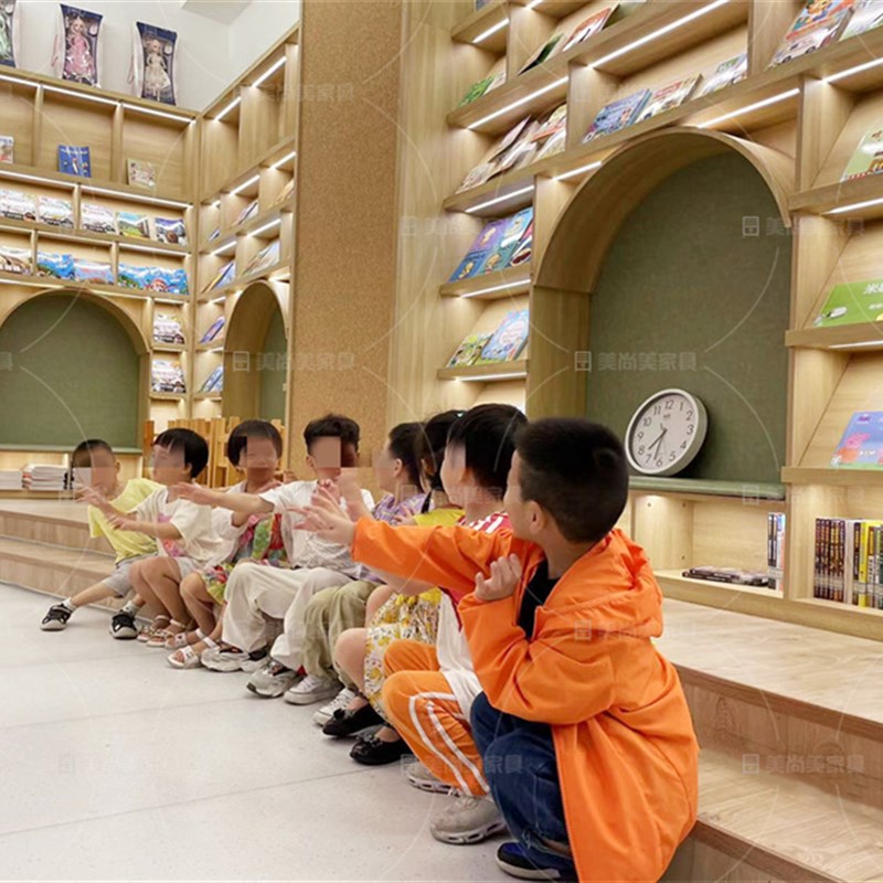 创意书柜 嵌入式灯带书架客厅书房满墙定制家具 绘本馆绘本架