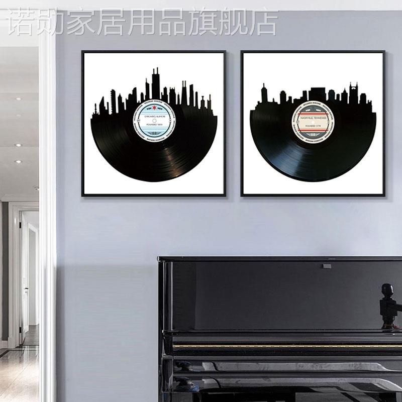 新款黑胶唱片装饰画音乐教室艺术创意画咖啡厅DJ吧台酒吧背景墙面图片