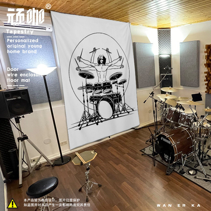 欧美摇滚DJ架子鼓 爵士鼓军鼓音乐节排练室背景布墙布挂布大尺寸