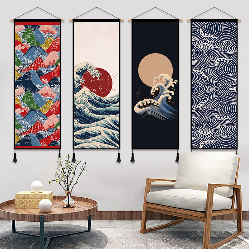 日式浮世绘布艺挂画背景墙装饰画餐厅书房挂布电表箱遮挡布挂毯图片