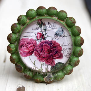 蔷薇花田园家具衣柜门拉手 复古欧式柜子抽屉把手 合金单孔小拉手