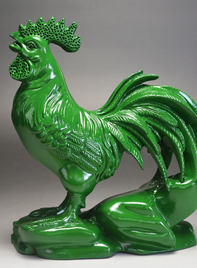 绿色木鸡木质雕刻生肖鸡摆件家居客厅缺角补位实木公鸡工艺礼品