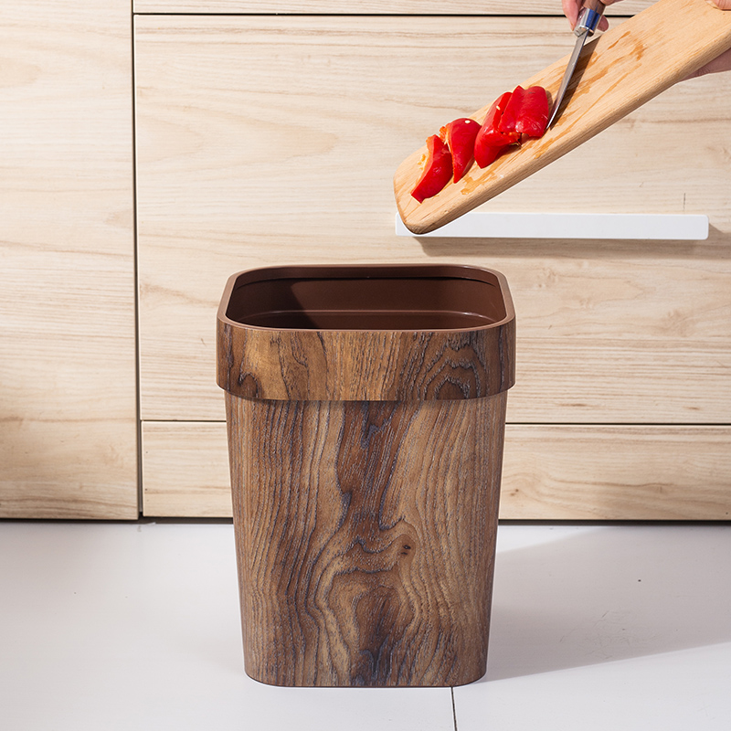 仿木纹垃圾桶家用客厅无盖大号创意正方形塑料压圈卫生间纸篓