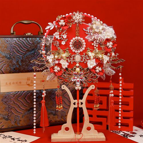 团扇新娘结婚秀禾成品喜扇材料婚扇婚礼手工面级扇子