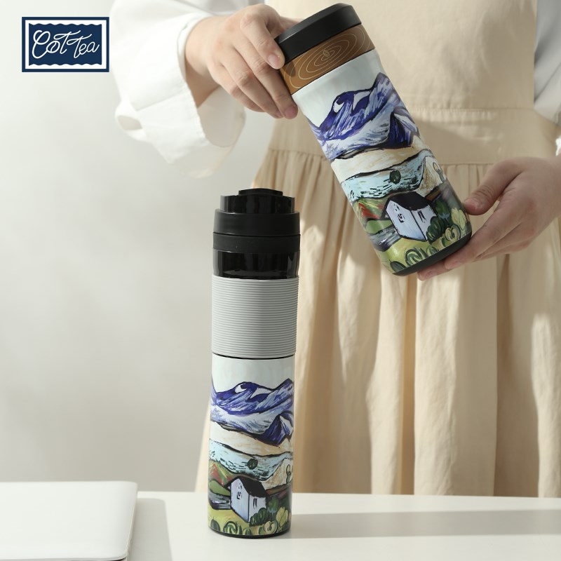 Cottea 山景小屋法压壶杯英式风冷萃杯打奶泡过滤杯便携式咖啡杯