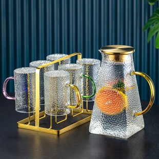 家用带把手茶杯客厅待客喝水杯子杯架杯具耐高温 轻奢玻璃水杯套装