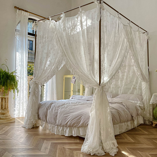 2021新款白色蕾丝蚊帐三开门落地1.8m家用宫廷民宿法式床幔公主风