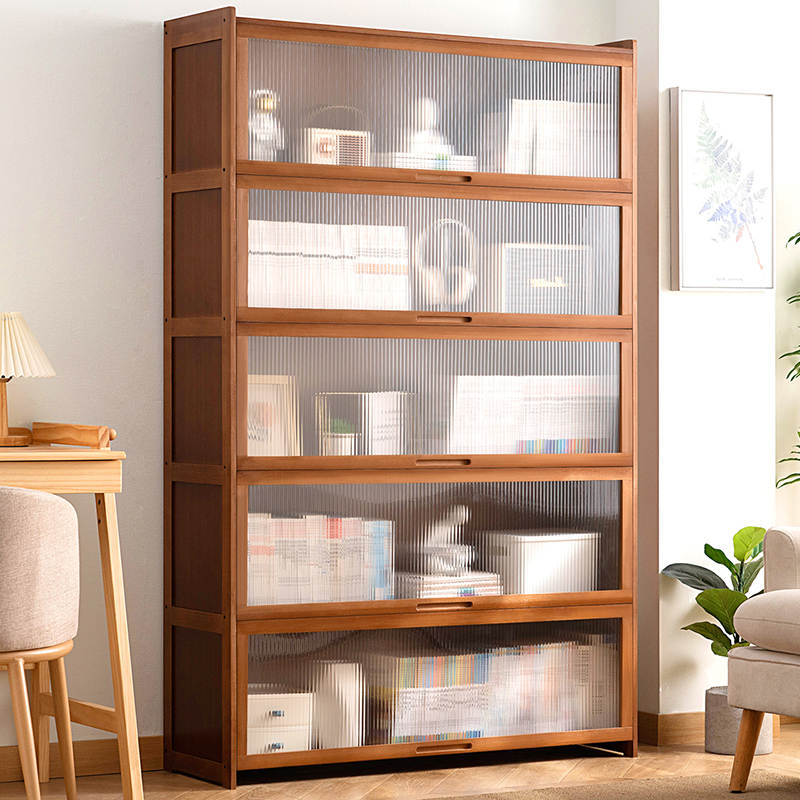 书柜现代简约带门防尘格子柜实木书架窄柜落地立柜组合储物柜置物