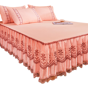 床裙 家用粉色2.0m床套2021新款 床罩单件裙式 公主风女蕾丝花边欧式