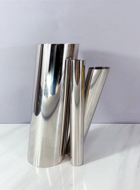 现代简约不锈钢圆筒插花花艺桌面花瓶摆件样板房售楼处软装饰品