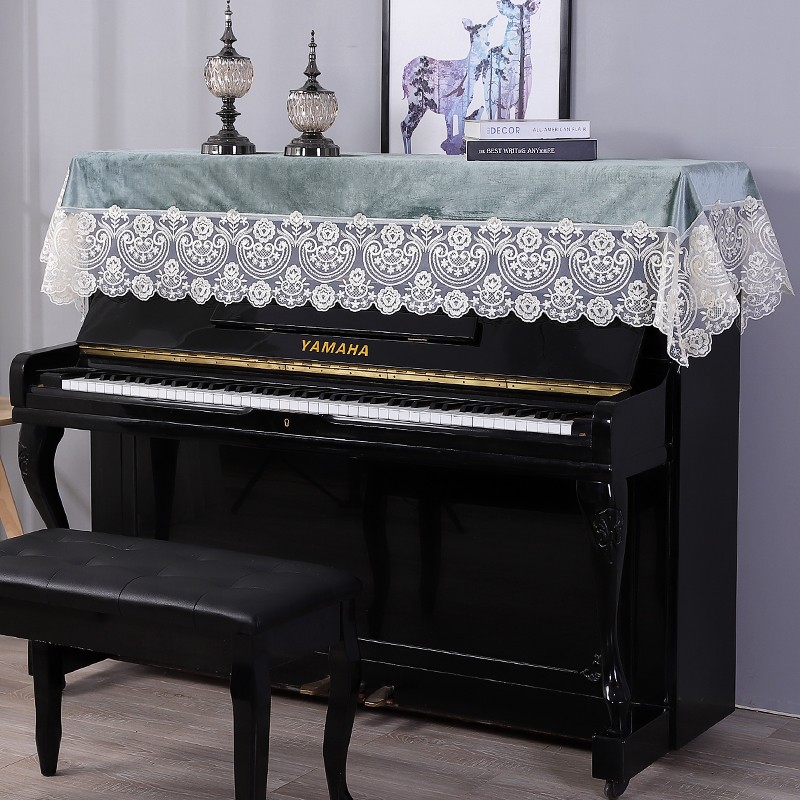 铂西诺欧式蕾丝金丝绒钢琴巾钢琴半罩布艺防尘钢琴罩立式钢琴通用