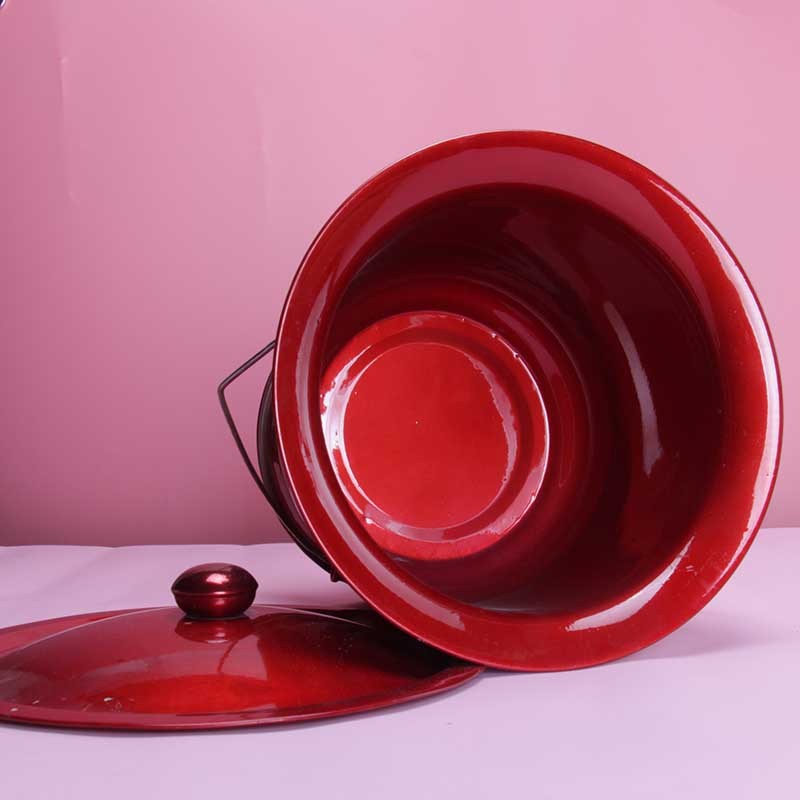 仿搪瓷烤漆26酒红鸳鸯囍花兰桶成老人特大号高脚老式痰盂带盖