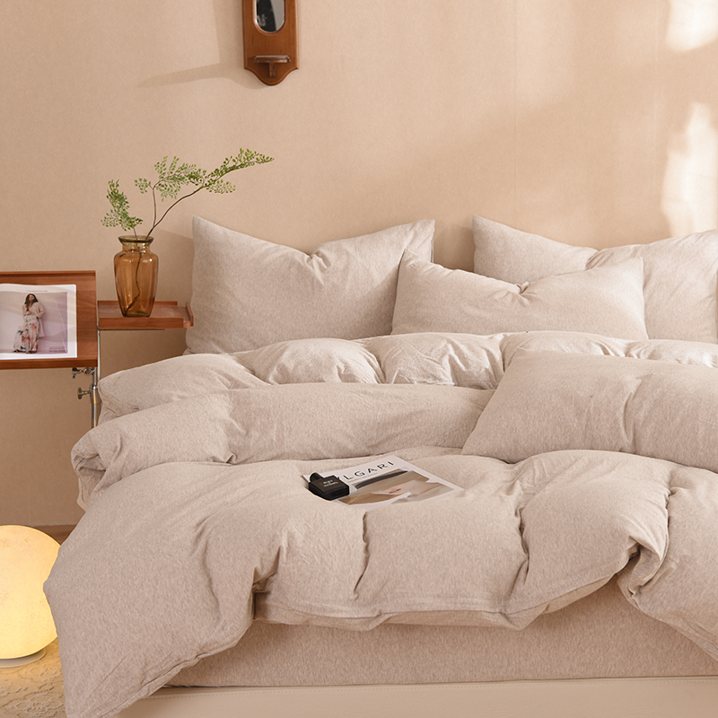 A类纯棉针织棉被套四件套全棉榻榻米床纯色床笠定做订制床上用品