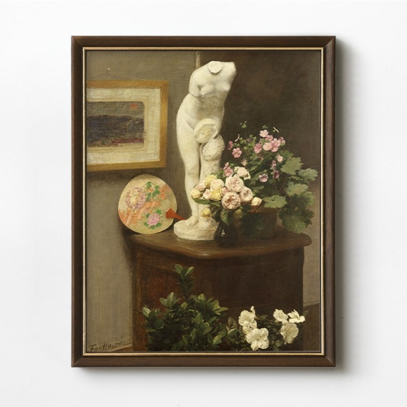 法式复古纳尔乔林花卉装饰画美式实木静物挂画欧式卧室书房壁画