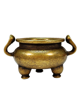 纯铜炉老铜铸迷你光身朝冠耳铜炉古玩铜器琴书侣炉仿古缸式熏香炉