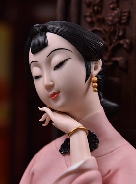 东方泥土 德化白瓷雕塑艺术品 小火彩美女摆件 会所装饰工艺品