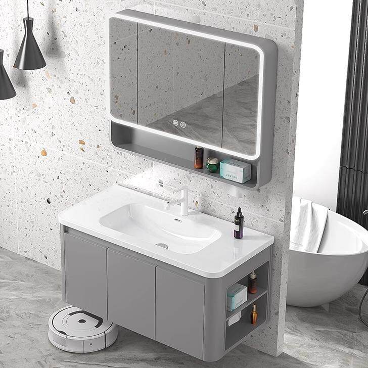 蜂窝铝侧边收纳浴室柜组合圆角陶瓷一体洗脸盆化妆室洗漱台洗手池