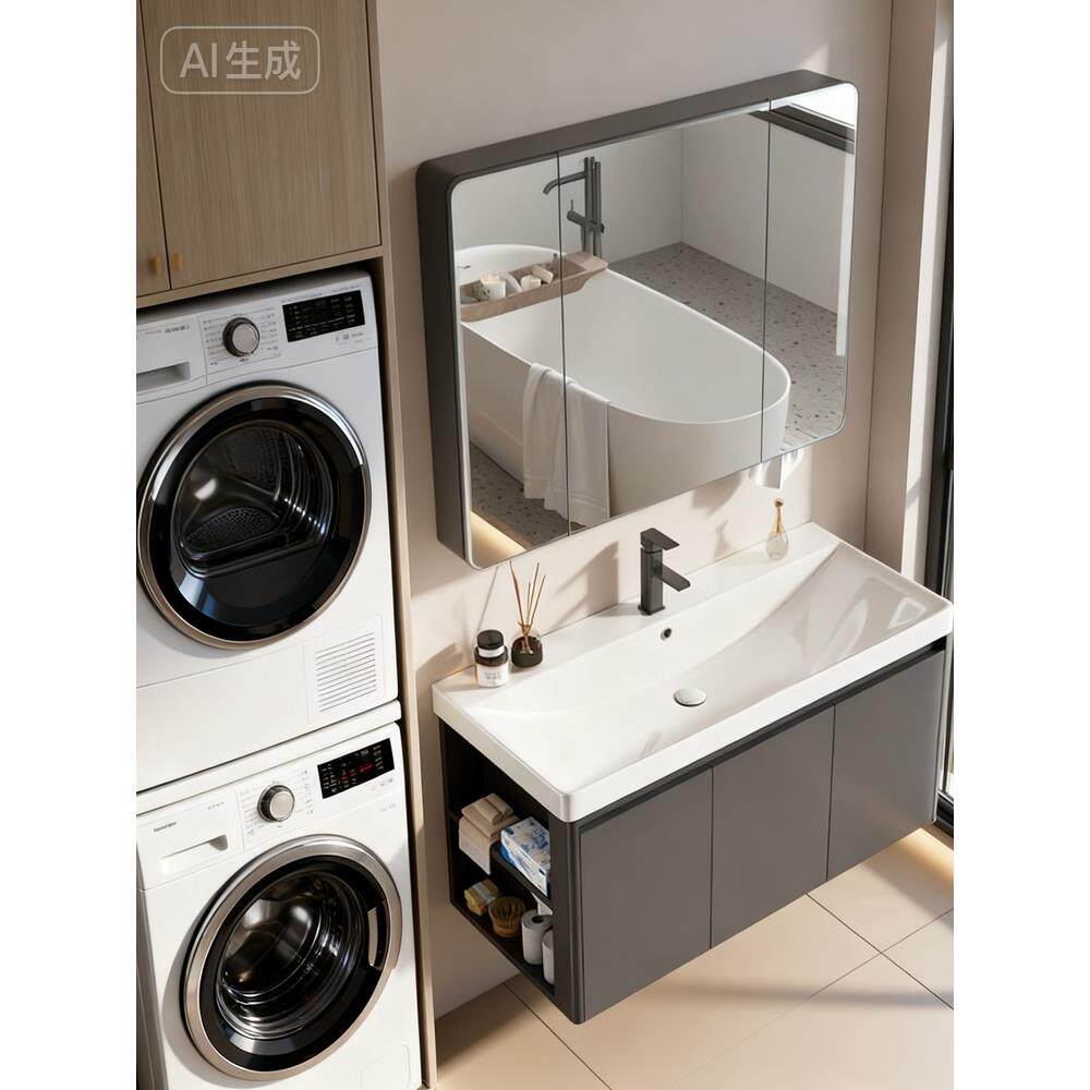 蜂窝铝侧边收纳浴室柜组合加深陶瓷一体洗脸盆卫生间洗漱台洗手池