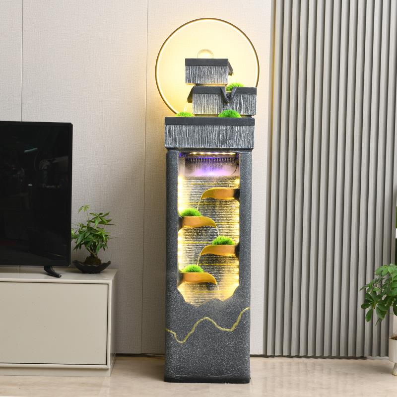 流水喷泉招财风水轮水幕墙落地加湿器摆件客厅家居装饰品开业乔迁