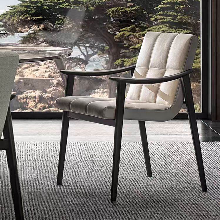 北欧实木餐椅靠背椅现代简约家用餐厅软包椅设计师单人真皮扶手椅