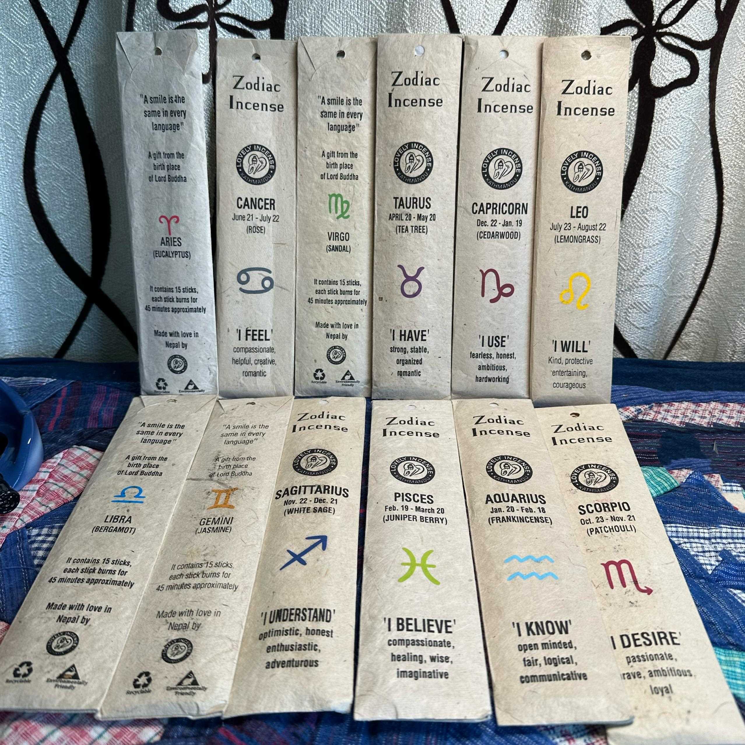 尼泊尔十二星座天然植物线香家用室内熏香鼠尾草檀香15根棒香