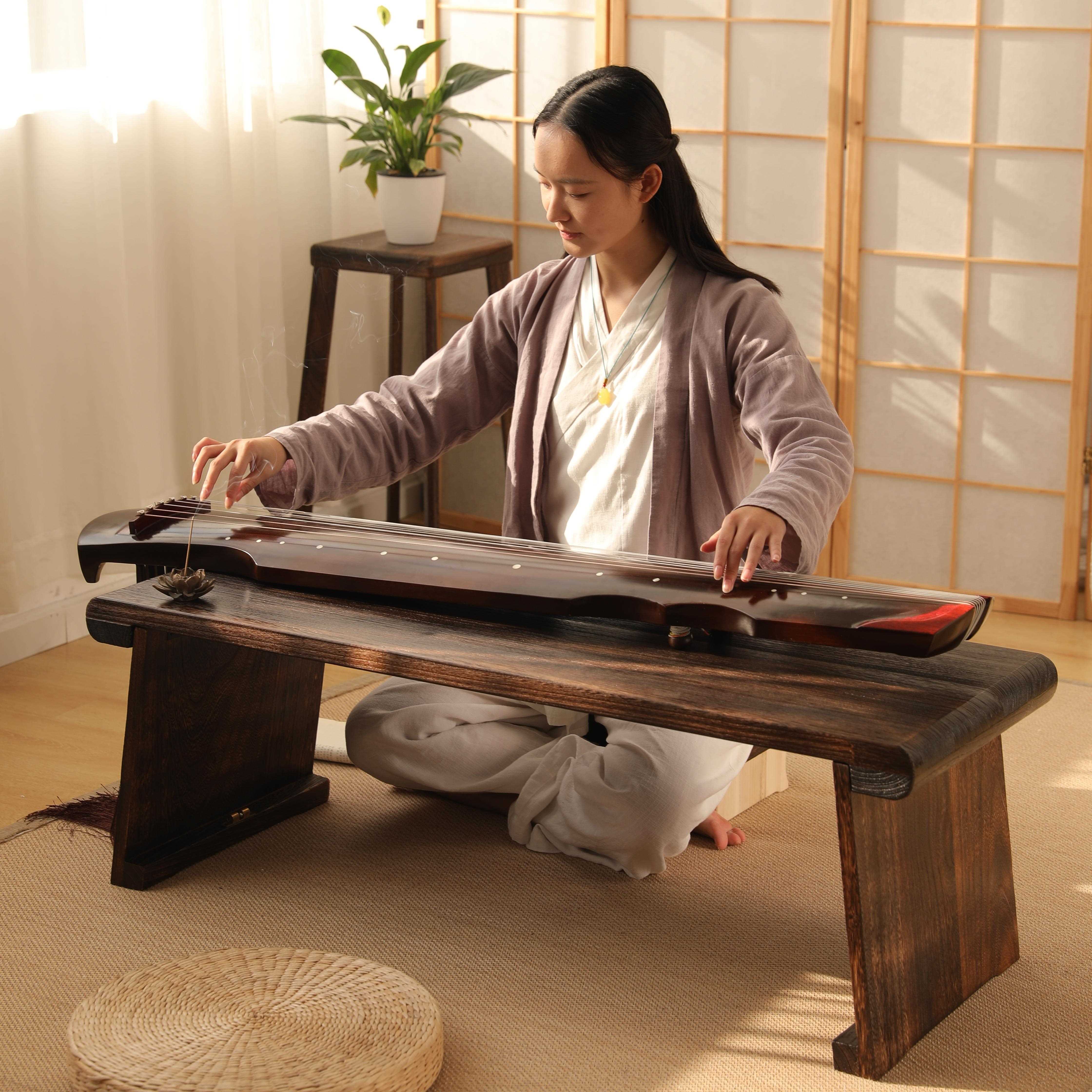 可折叠实木可携式古琴桌凳榻榻米矮桌子烧桐木古筝专用桌小古典琴
