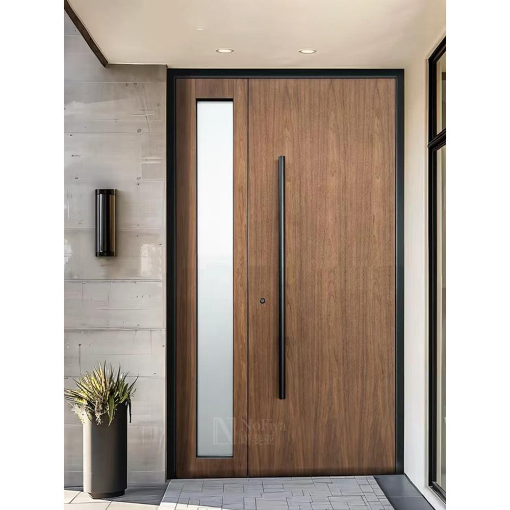 玻璃铸铝门入户别墅大门双开进户子母农村自建房防盗对开定制木纹