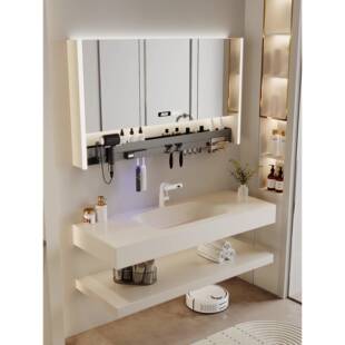 高级感酒店奶油风双层岩板热弯一体盆浴室柜组合卫生间洗手洗漱台