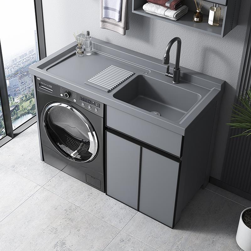 太空铝阳台洗衣机柜组合定制滚筒洗衣槽池台带搓板一体洗衣柜伴侣