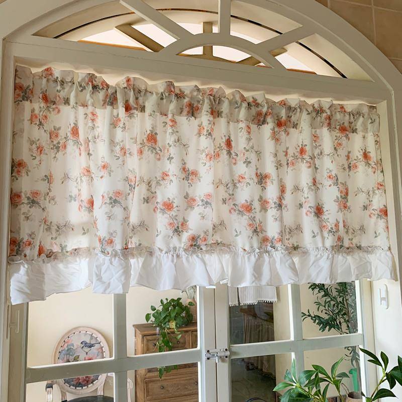 韩式田园碎花窗帘整体橱柜帘遮挡帘透光不透人免打孔窗幔帘头半帘