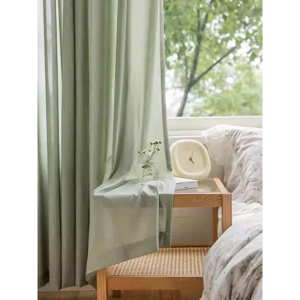 松木绿新美式田园窗帘纱帘客厅卧室窗户遮阳瓦比萨比风格窗帘纱窗