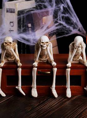 哥特风万圣节暗黑礼物吊脚骷髅头不听不看不说桌面气氛装饰摆件