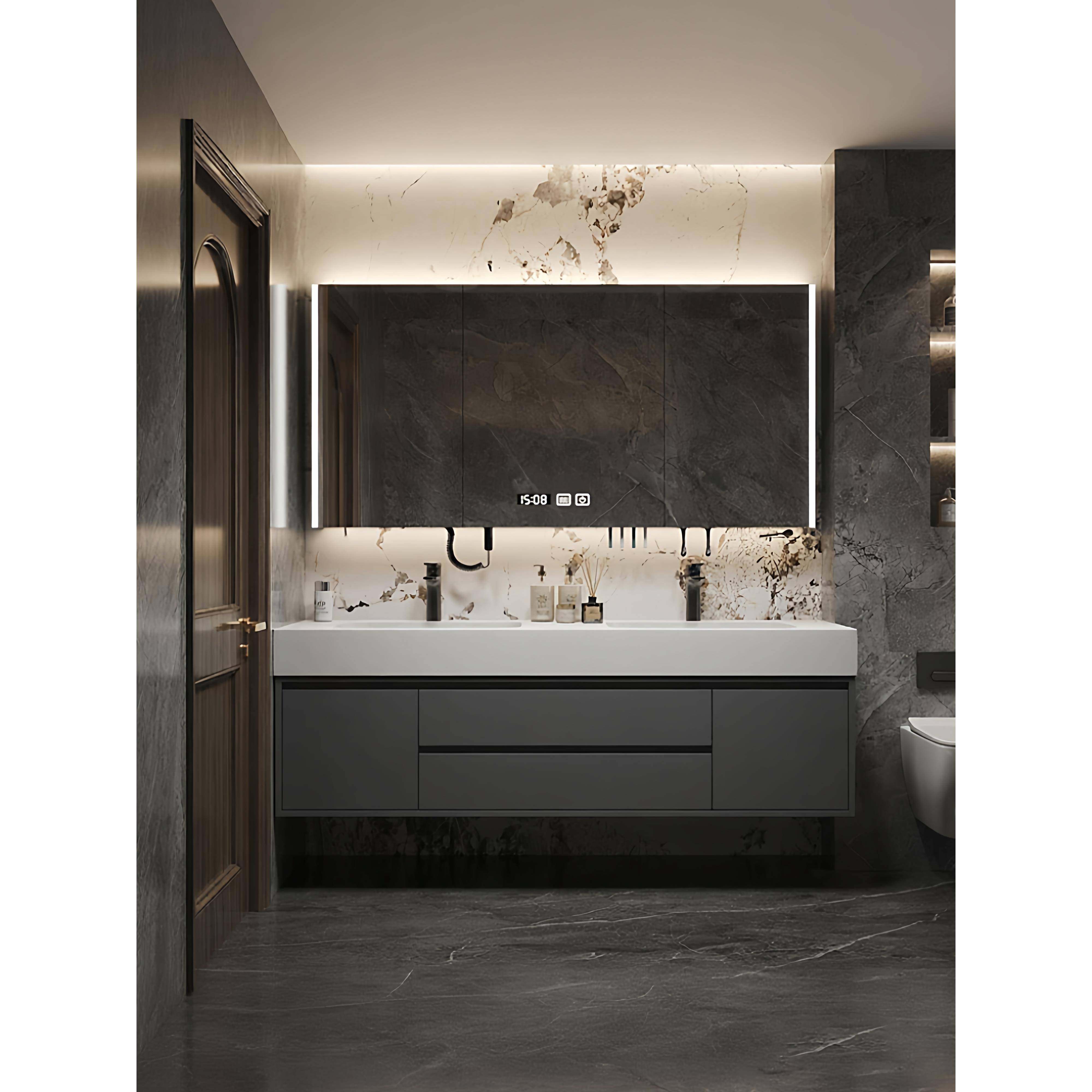 纯全铝蜂窝可丽耐一体盆浴室柜组合岩板热弯双盆洗漱台洗脸盆定制