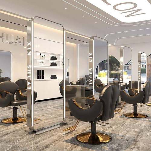 理发店镜子发廊专用美发店镜台带柜双面镜烫染潮款带灯落地剪发镜