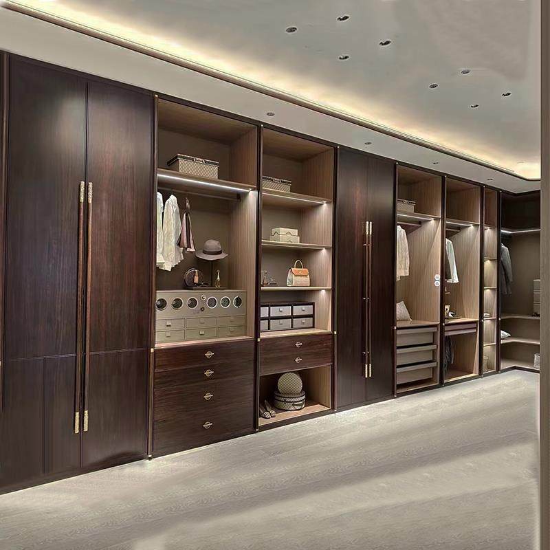 工厂全屋定制新中式衣帽间开放式卧室实木衣柜整体乌金木原木橱柜