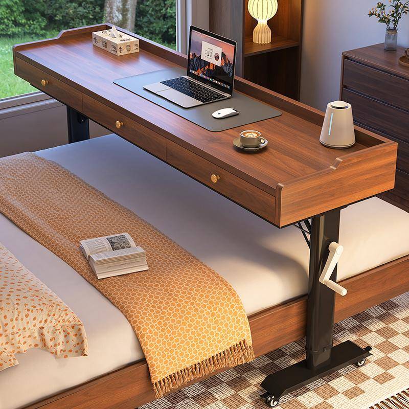 实木跨床桌可移动升降电脑桌懒人床上学习办公桌卧室靠墙床边桌子